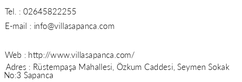 Villa Sapanca Butik Konukevi telefon numaralar, faks, e-mail, posta adresi ve iletiim bilgileri